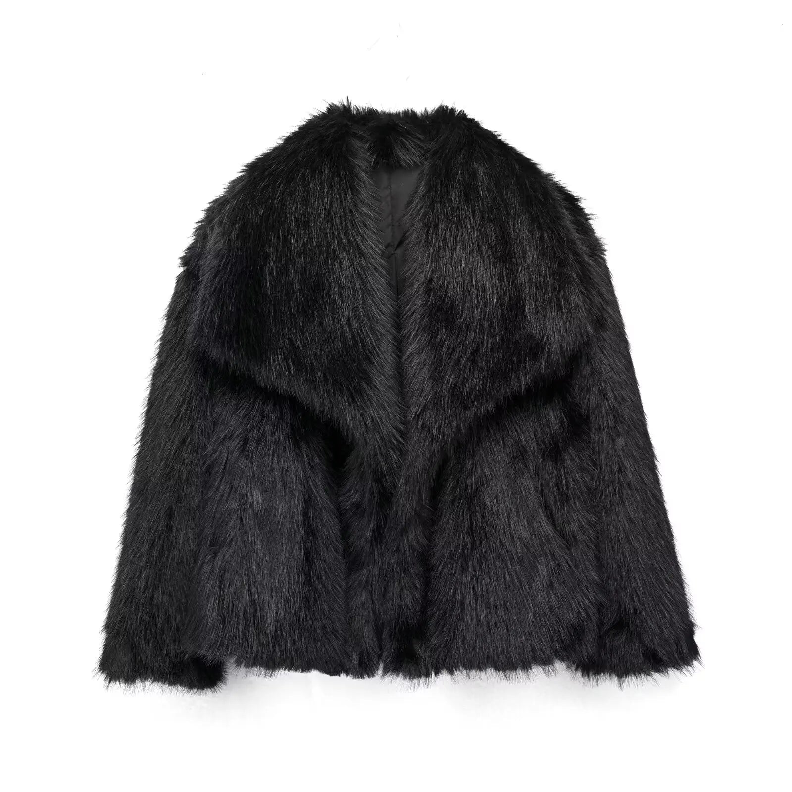 Women Cropped Faux Fur Long Sleeve Thick Coat