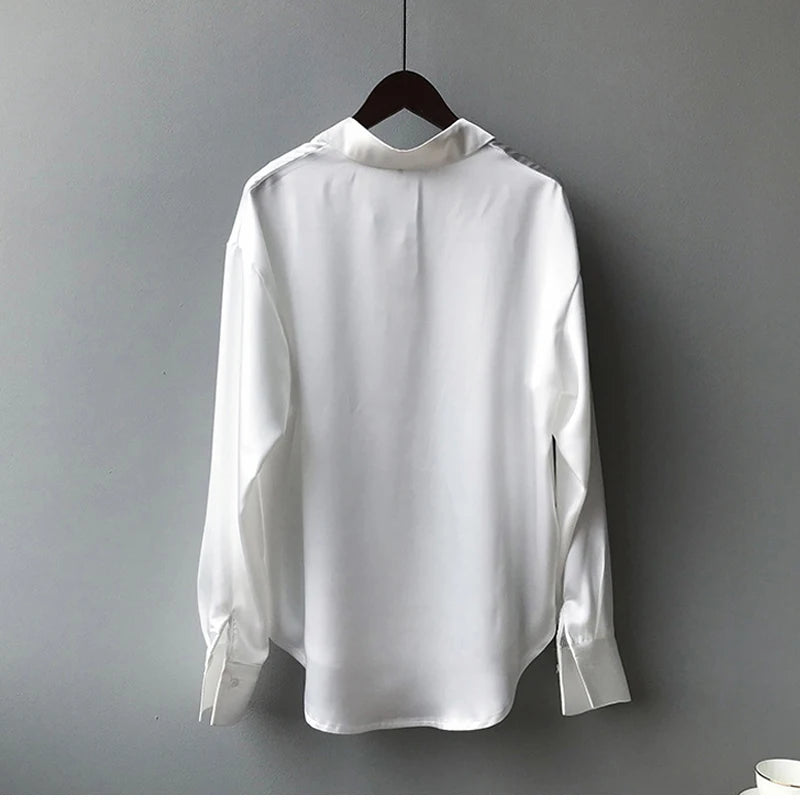 Spring Button Up Satin Silk Shirt Women