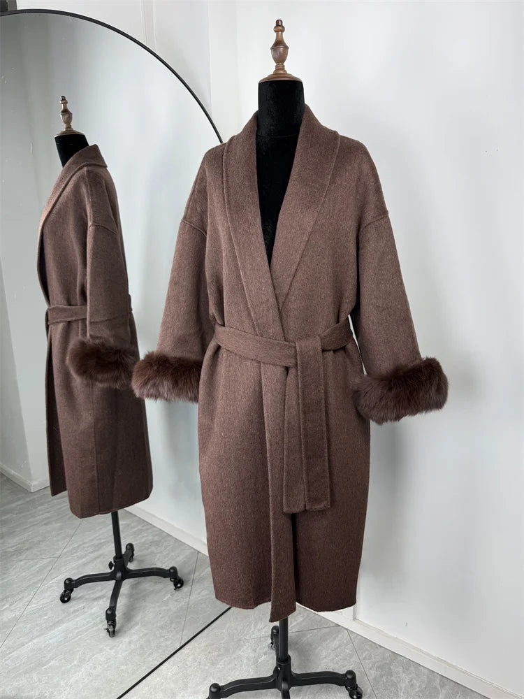 Fox Fur Elegant Double-sided Woolen Coat