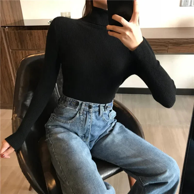 Women Turtleneck Sweater Knitted Soft Pullovers cashmere Jumpers Basic Solid Soft Sweaters Women Autumn Winter Casual Tops