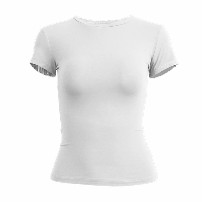 Short Sleeve Slim Fit Female O-Neck Knitted Tee Shirt