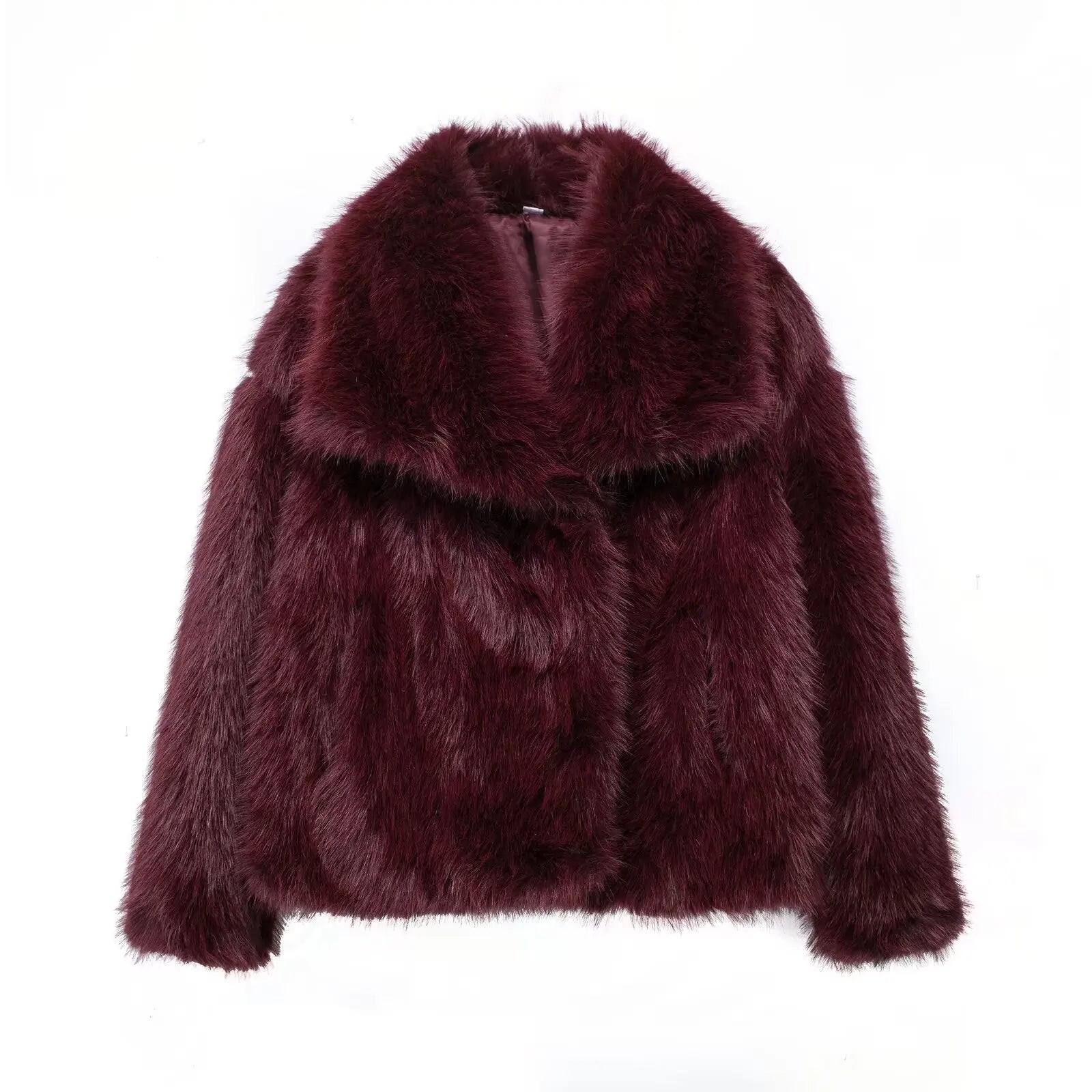 Women Cropped Faux Fur Long Sleeve Thick Coat