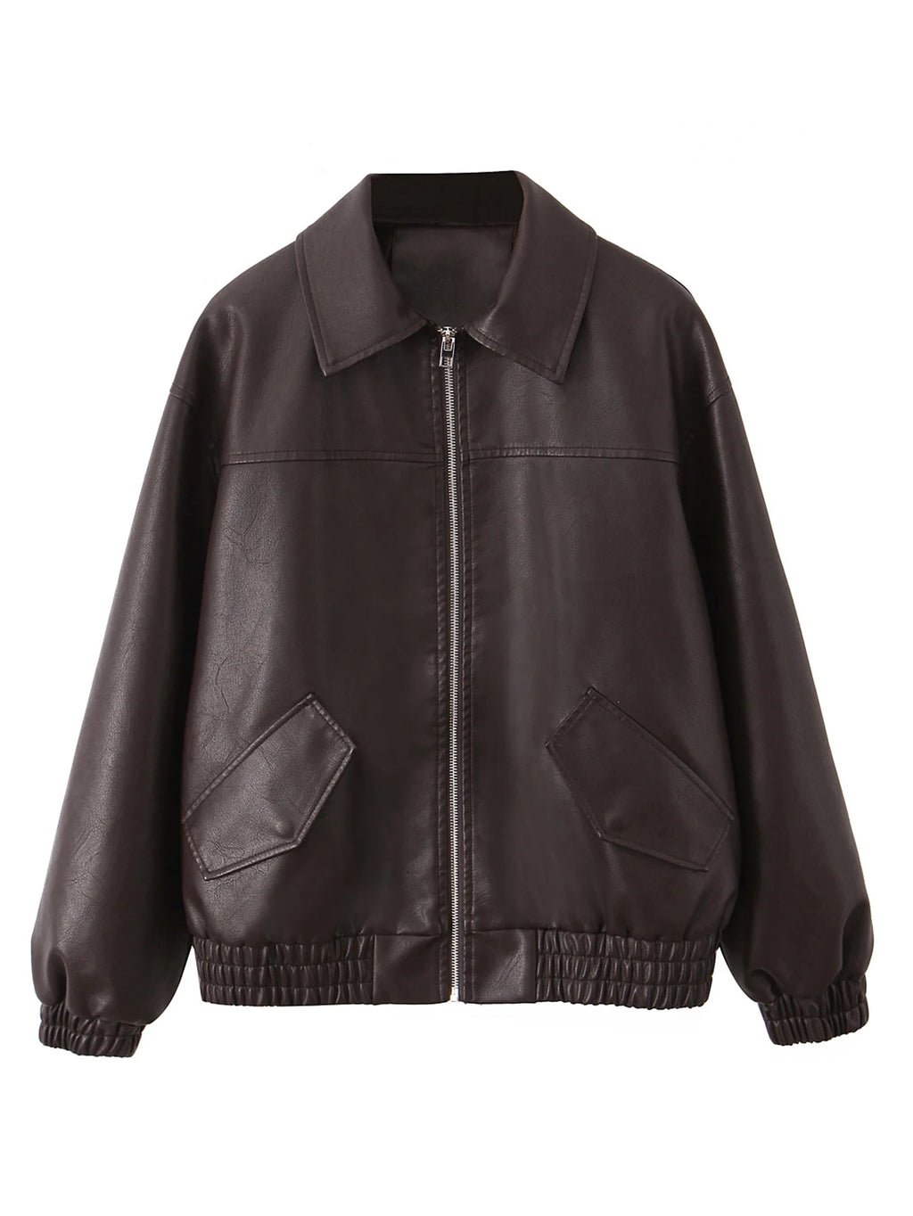 Streetwear Women Retro Faux Leather Zipper Coat