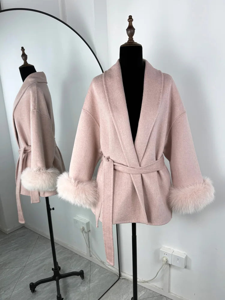 Fox Fur Elegant Double-sided Woolen Coat