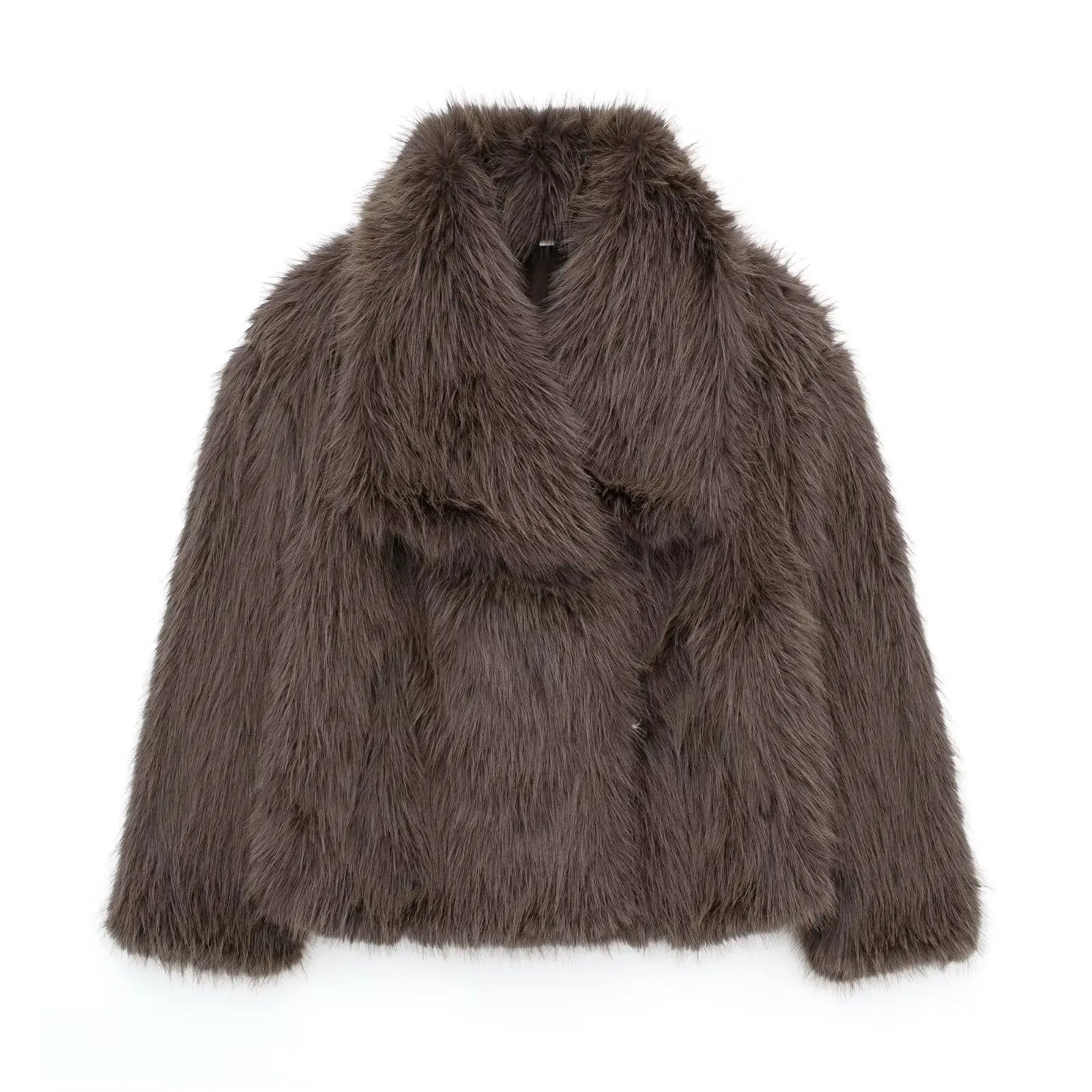 Women Cropped Faux Fur Long Sleeve Thick Coat