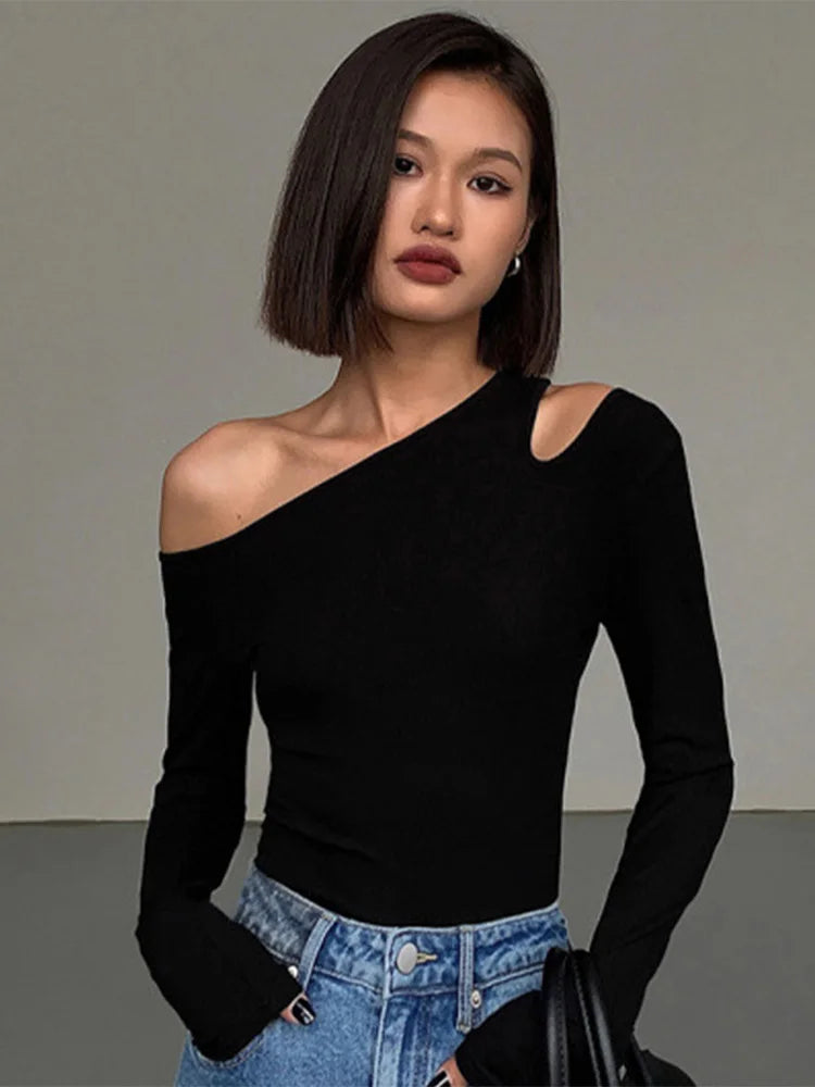 Collar Off-shoulder Long-sleeved Women Shirt