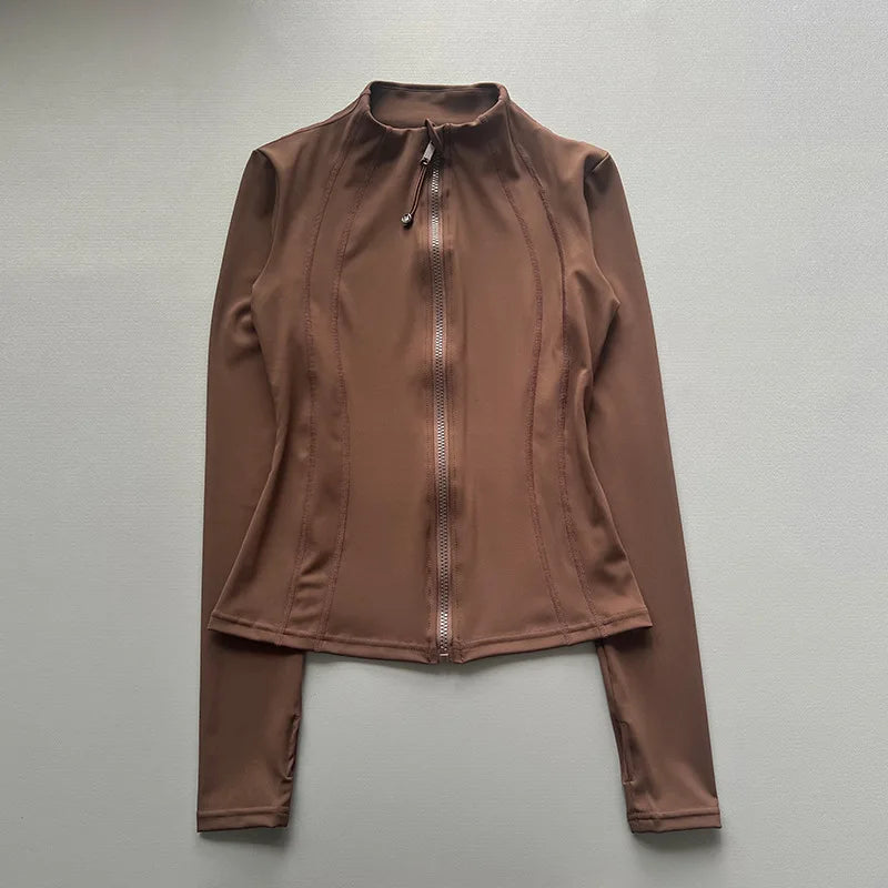 Quick Dry Stand Up Collar Fitness Jacket For Women Slim-Fit Zipper Yoga Wear Long Sleeve Breathable Running Sports Cycling Top