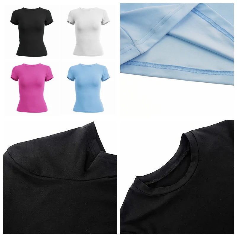 Short Sleeve Slim Fit Female O-Neck Knitted Tee Shirt