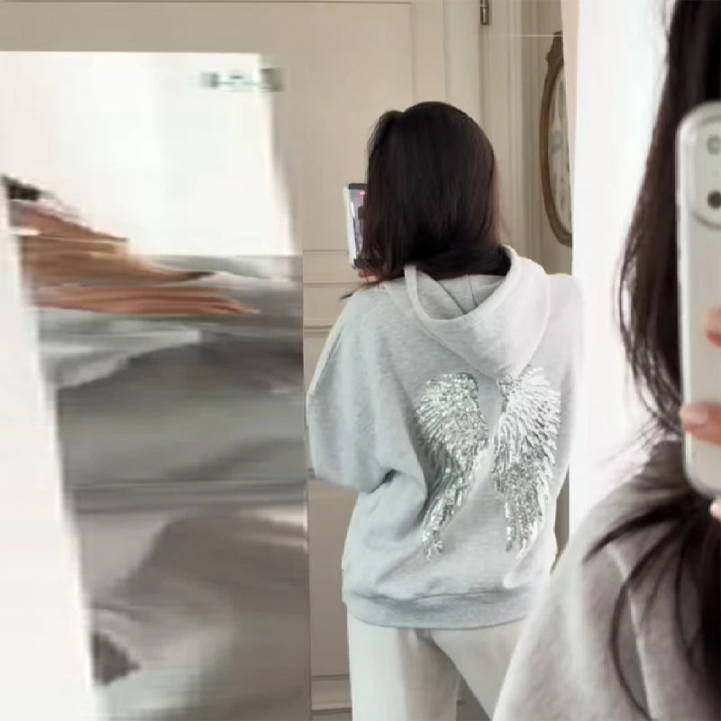 Shinny Angel Wings Long Sleeve Loose hoodie