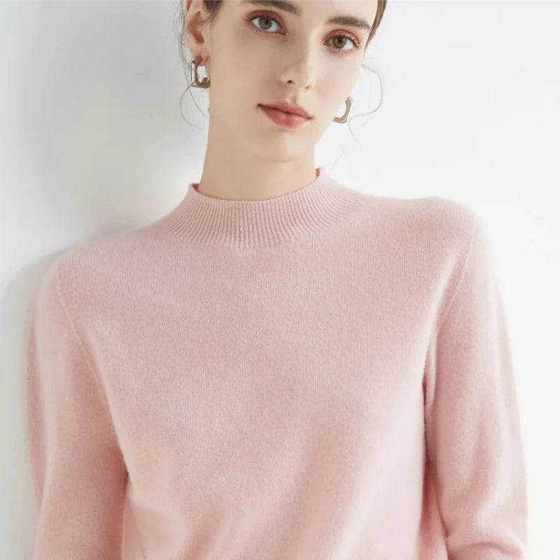 Autumn Winter Solid Mock-neck Pullover Sweater For Women Casual Knitwear Female Clothing Basic Soft Tops