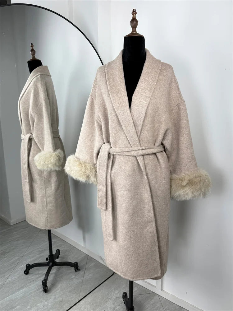 Fox Fur Elegant Double-sided Woolen Coat