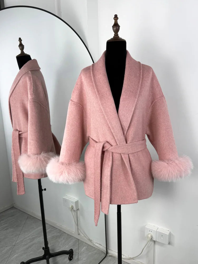 Fox Fur Elegant Double-sided Woolen Coat