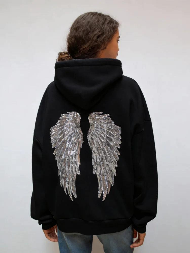 Shinny Angel Wings Long Sleeve Loose hoodie
