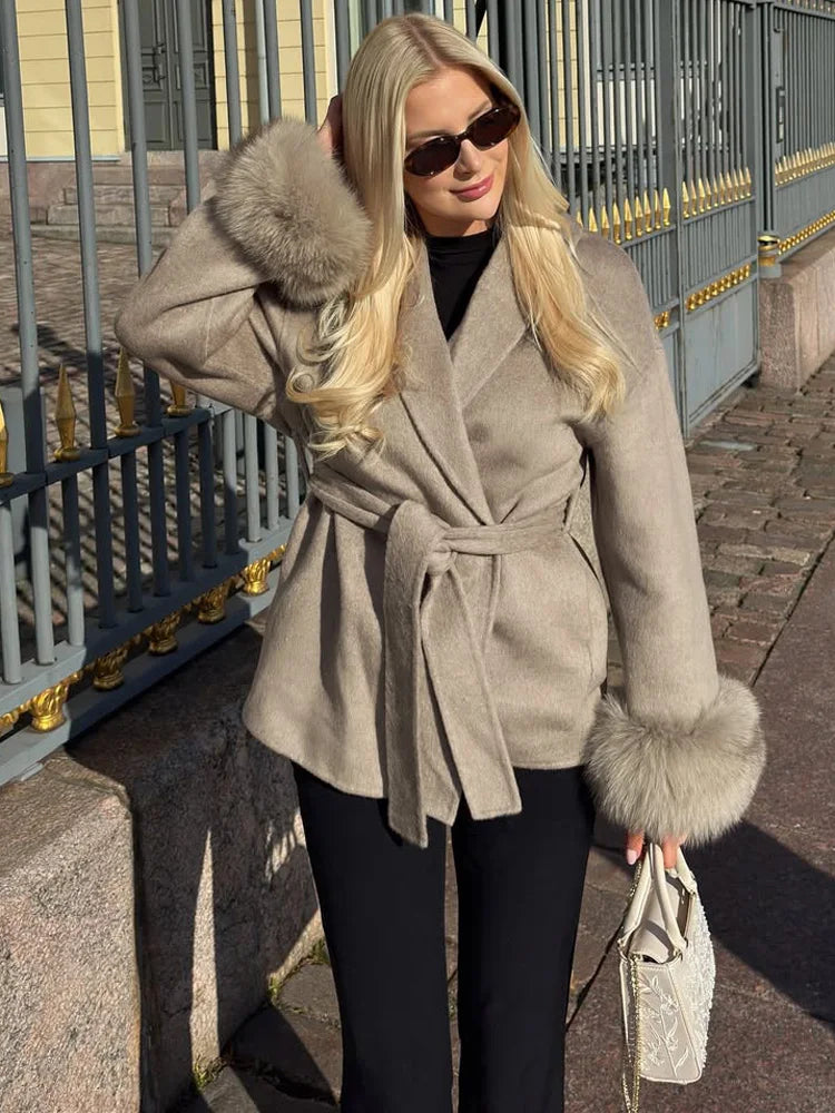 Fox Fur Elegant Double-sided Woolen Coat