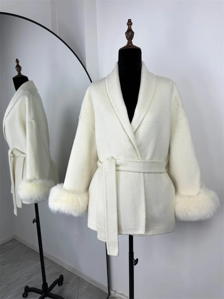 Fox Fur Elegant Double-sided Woolen Coat
