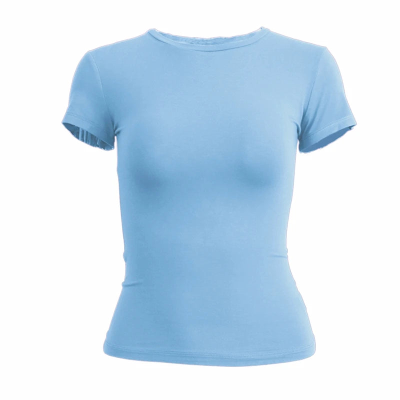 Short Sleeve Slim Fit Female O-Neck Knitted Tee Shirt