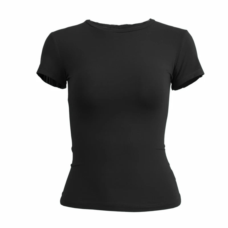 Short Sleeve Slim Fit Female O-Neck Knitted Tee Shirt