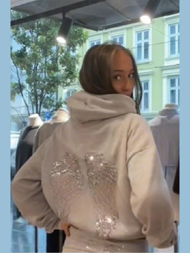 Shinny Angel Wings Long Sleeve Loose hoodie