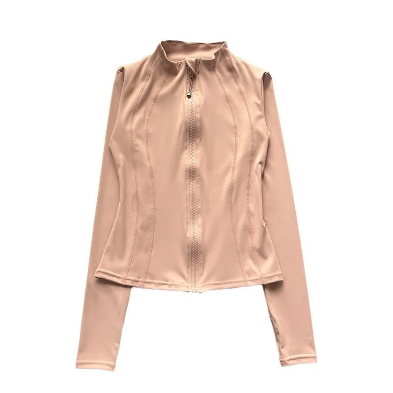 Quick Dry Stand Up Collar Fitness Jacket For Women Slim-Fit Zipper Yoga Wear Long Sleeve Breathable Running Sports Cycling Top