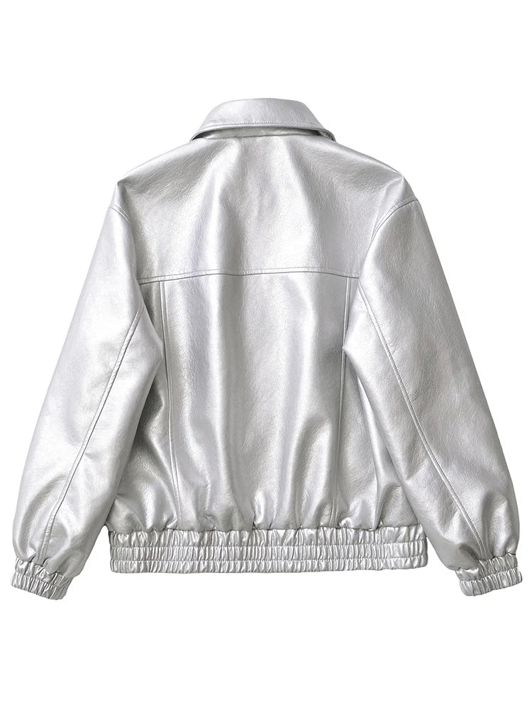 Streetwear Women Retro Faux Leather Zipper Coat
