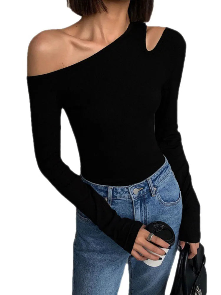 Collar Off-shoulder Long-sleeved Women Shirt