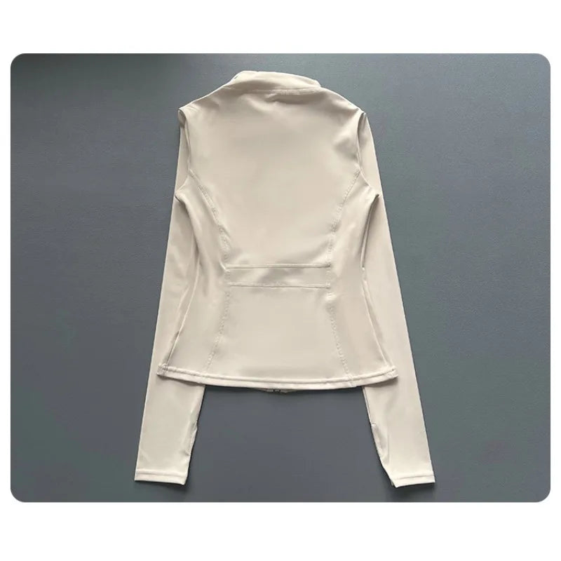 Quick Dry Stand Up Collar Fitness Jacket For Women Slim-Fit Zipper Yoga Wear Long Sleeve Breathable Running Sports Cycling Top