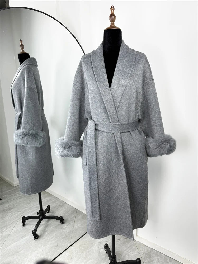 Fox Fur Elegant Double-sided Woolen Coat