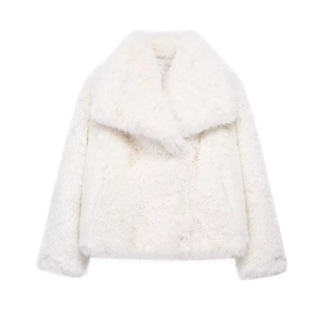 Women Cropped Faux Fur Long Sleeve Thick Coat