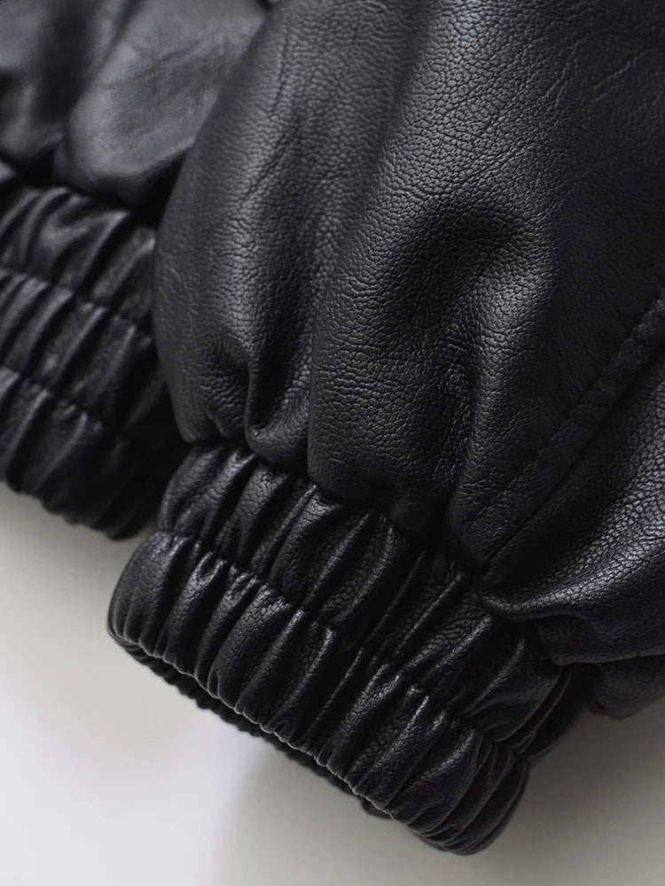 Streetwear Women Retro Faux Leather Zipper Coat
