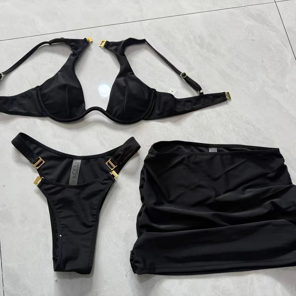 3 Pieces Female Bikini Push Up swimming Suit set