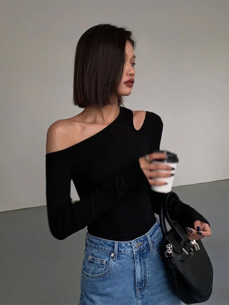 Collar Off-shoulder Long-sleeved Women Shirt