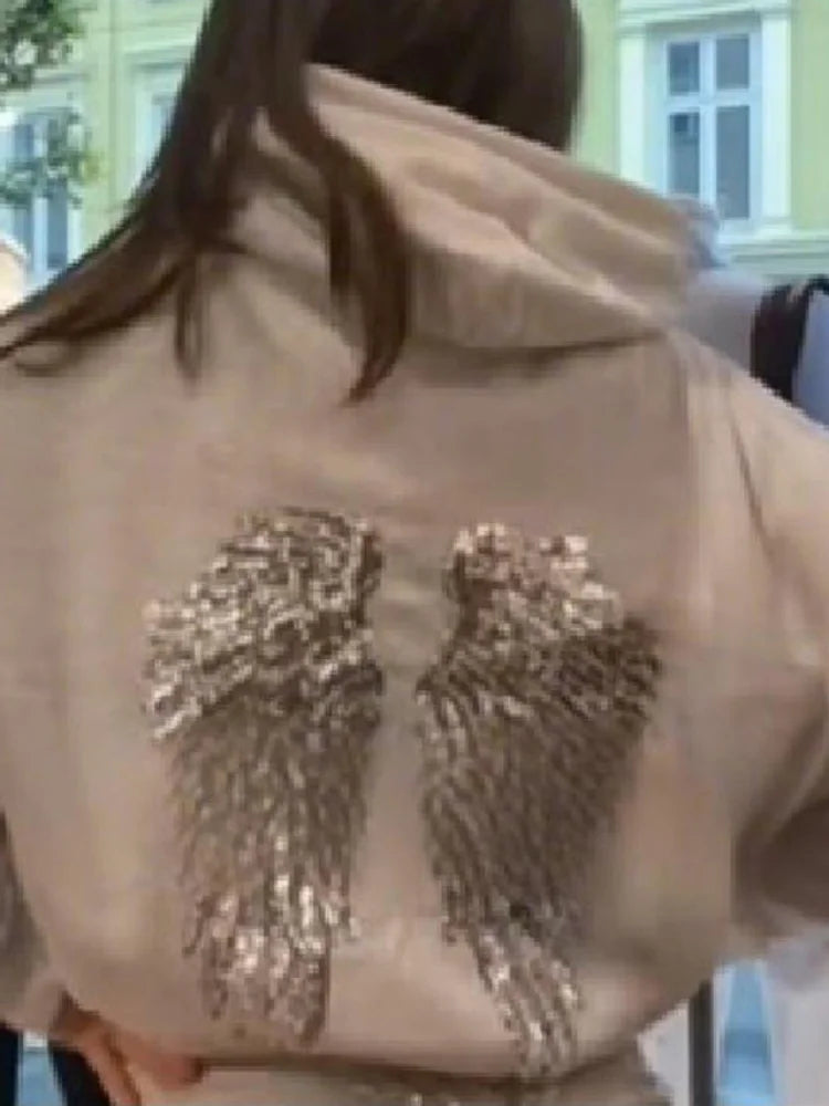 Shinny Angel Wings Long Sleeve Loose hoodie
