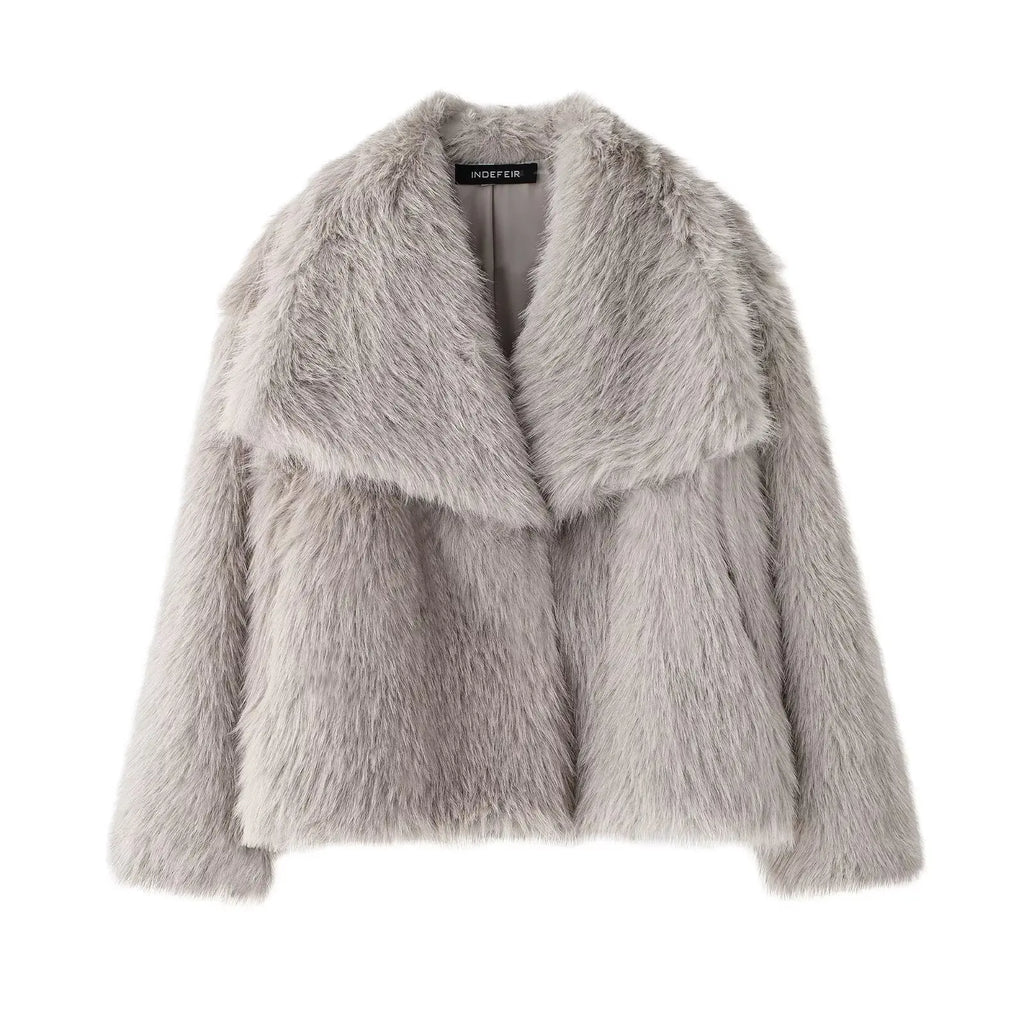 Women Cropped Faux Fur Long Sleeve Thick Coat