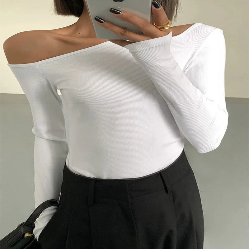 Collar Off-shoulder Long-sleeved Women Shirt