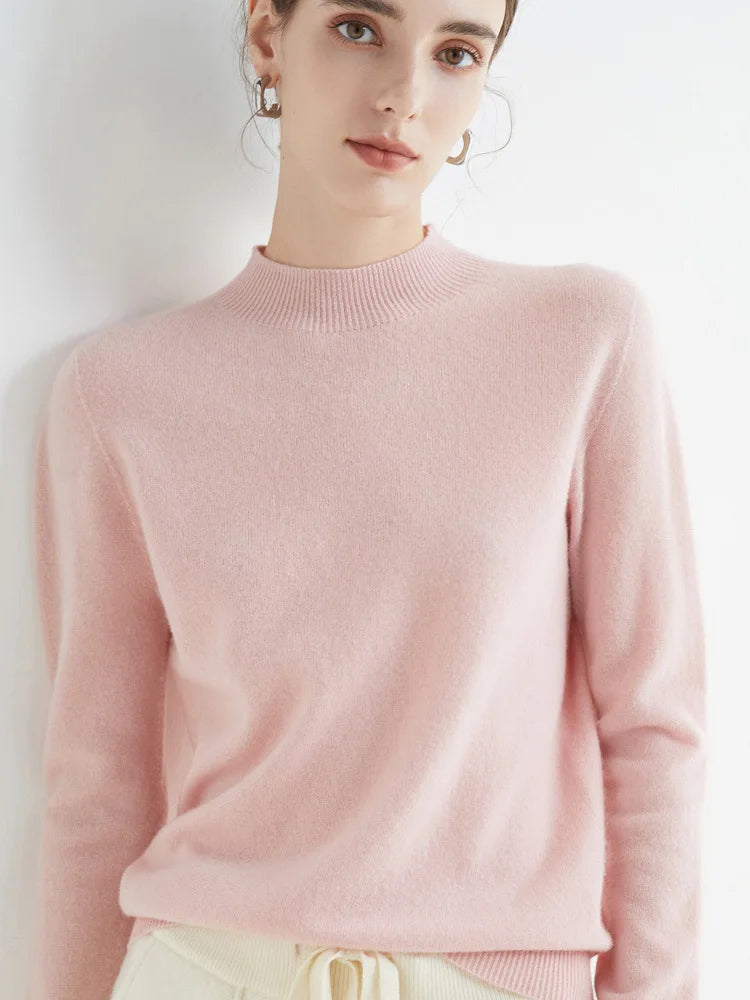 Autumn Winter Solid Mock-neck Pullover Sweater For Women Casual Knitwear Female Clothing Basic Soft Tops