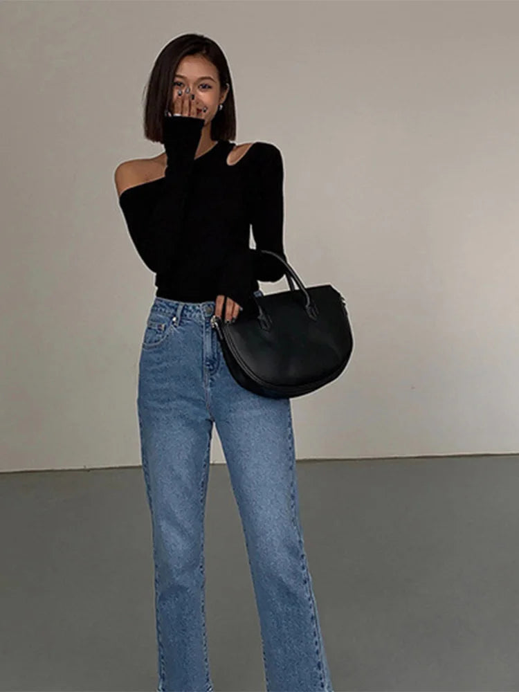 Collar Off-shoulder Long-sleeved Women Shirt