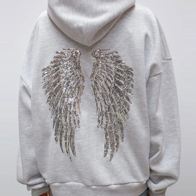 Shinny Angel Wings Long Sleeve Loose hoodie