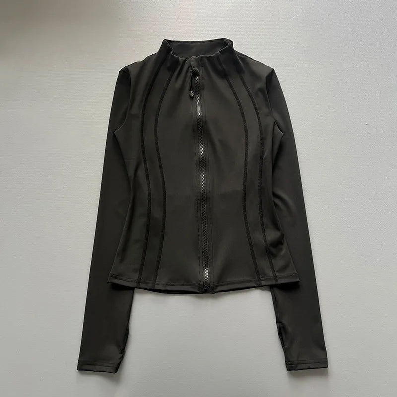 Quick Dry Stand Up Collar Fitness Jacket For Women Slim-Fit Zipper Yoga Wear Long Sleeve Breathable Running Sports Cycling Top