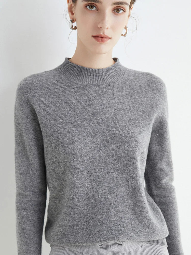 Autumn Winter Solid Mock-neck Pullover Sweater For Women Casual Knitwear Female Clothing Basic Soft Tops