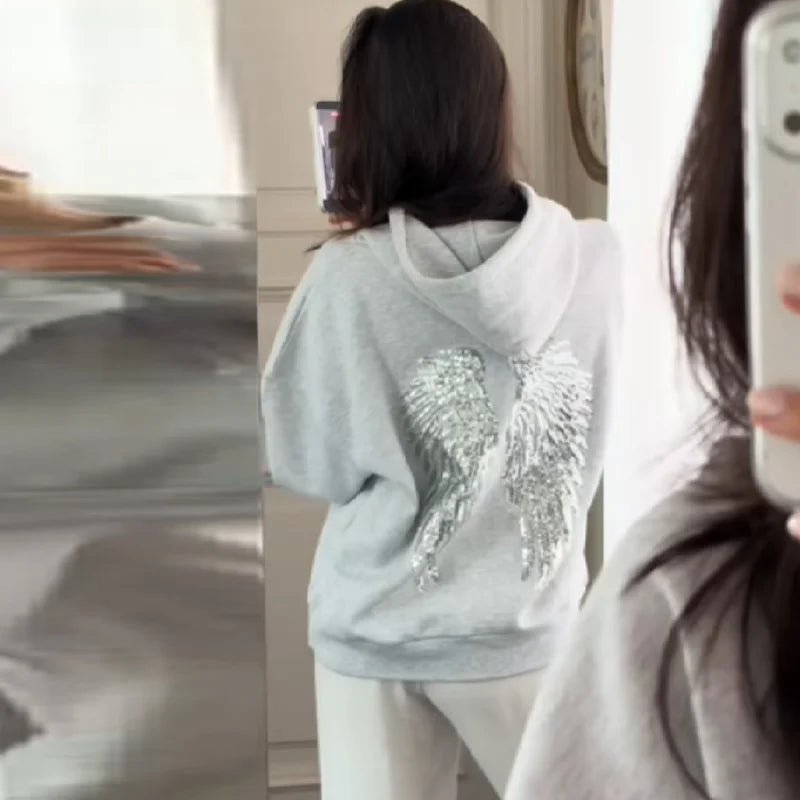 Shinny Angel Wings Long Sleeve Loose hoodie