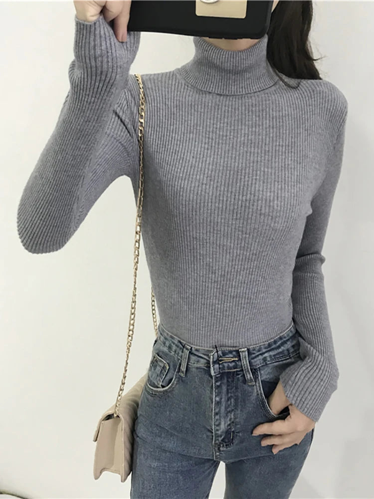 Women Turtleneck Sweater Knitted Soft Pullovers cashmere Jumpers Basic Solid Soft Sweaters Women Autumn Winter Casual Tops