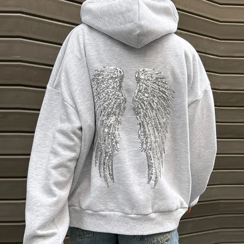 Shinny Angel Wings Long Sleeve Loose hoodie