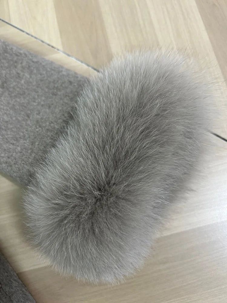 Fox Fur Elegant Double-sided Woolen Coat