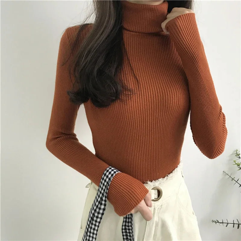 Women Turtleneck Sweater Knitted Soft Pullovers cashmere Jumpers Basic Solid Soft Sweaters Women Autumn Winter Casual Tops