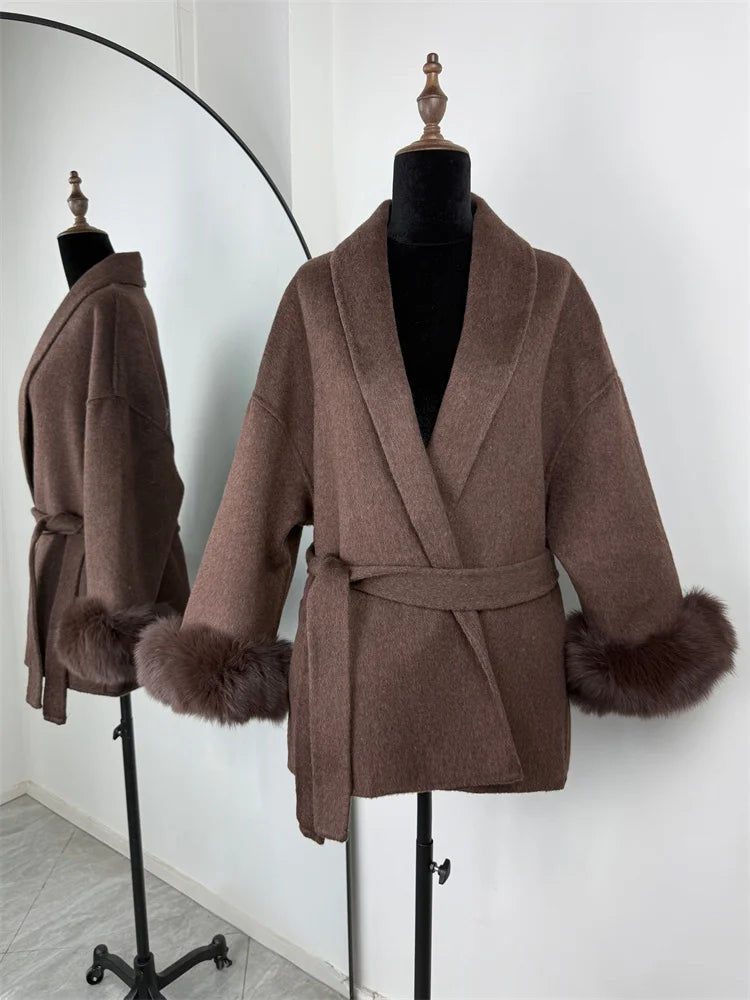Fox Fur Elegant Double-sided Woolen Coat
