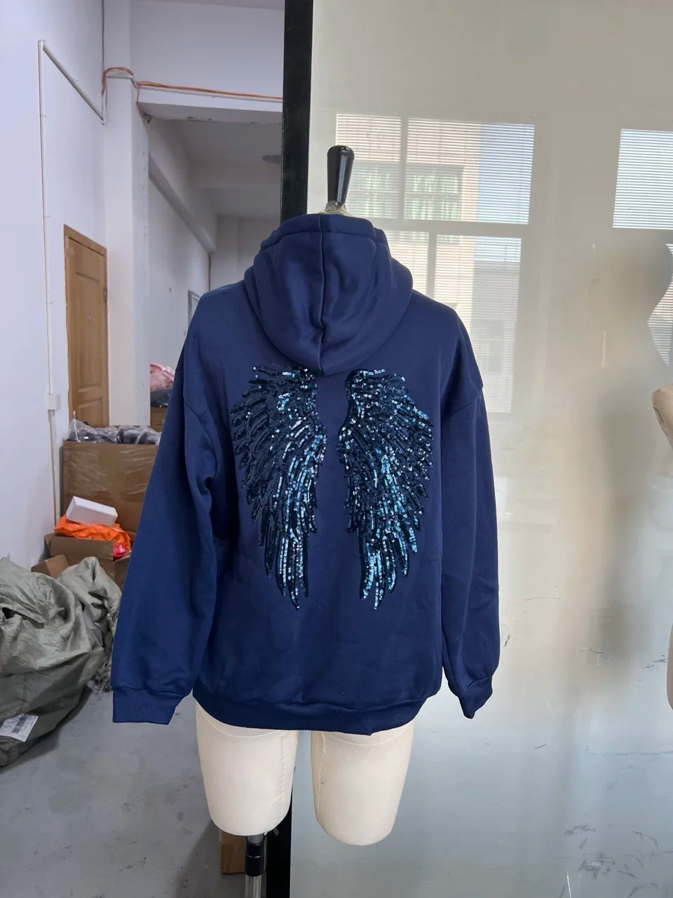 Shinny Angel Wings Long Sleeve Loose hoodie