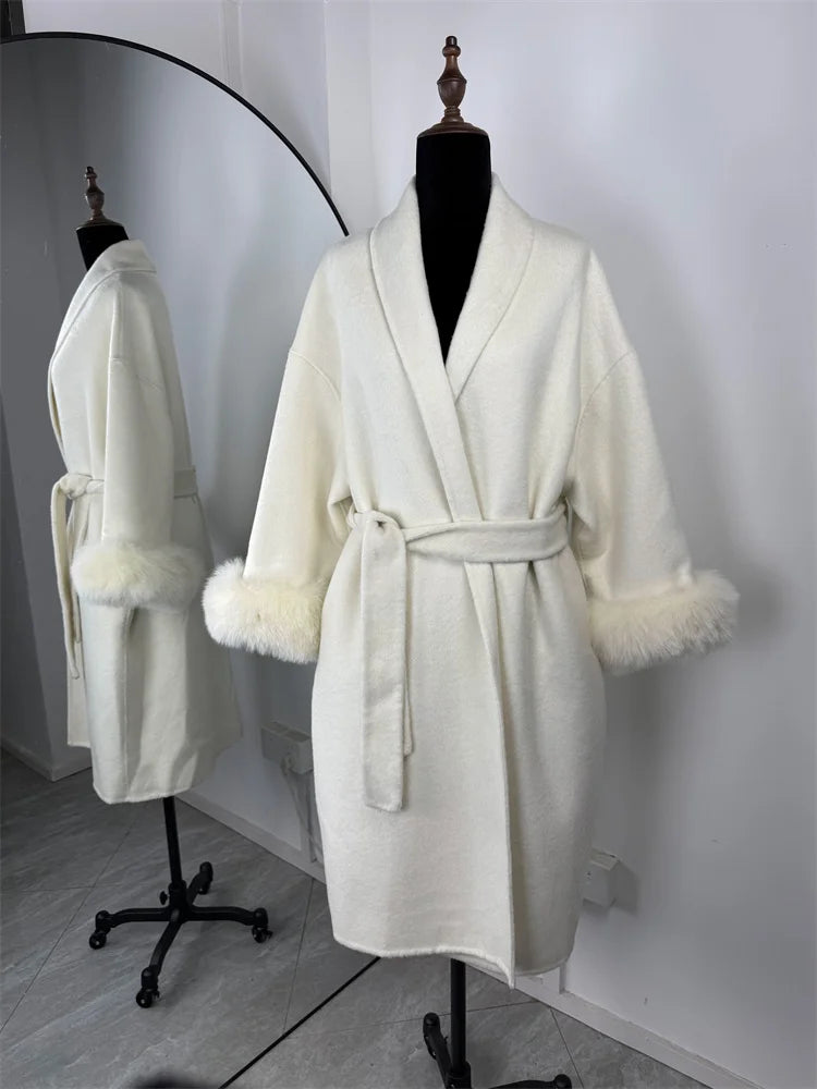 Fox Fur Elegant Double-sided Woolen Coat