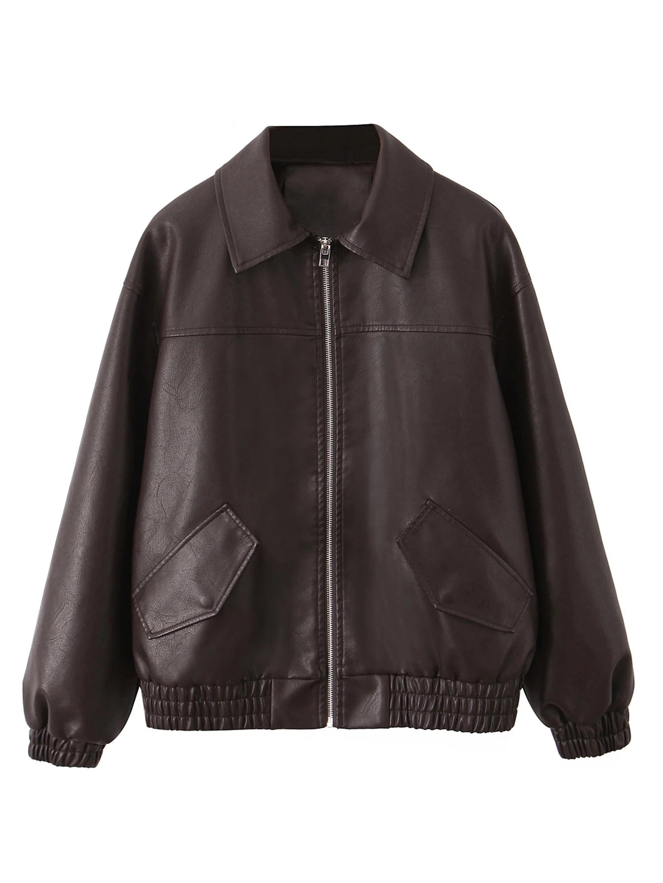 Streetwear Women Retro Faux Leather Zipper Coat