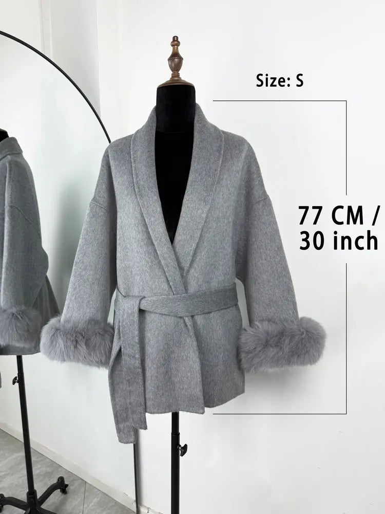 Fox Fur Elegant Double-sided Woolen Coat