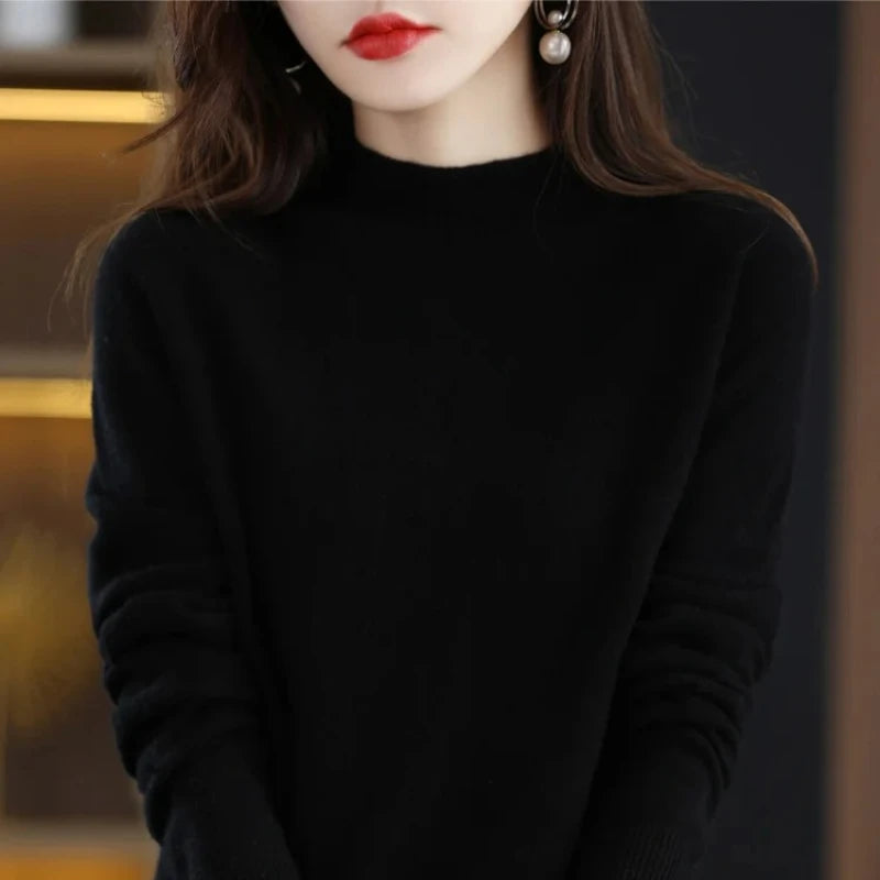 Autumn Winter Solid Mock-neck Pullover Sweater For Women Casual Knitwear Female Clothing Basic Soft Tops